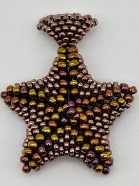 Artisan-Made Beaded Figural Starfish Pendant W/Seed Beads and Swarovski Crystals